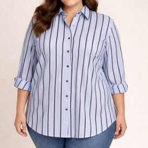 Foxcroft Wrinkle Free Striped Button Down Shirt Women’s Size 16 Classic Fit